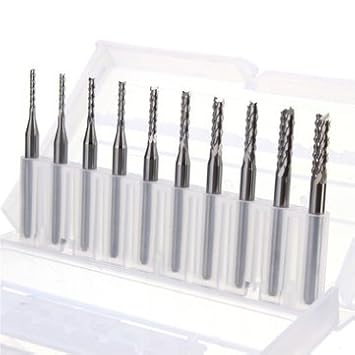 Generic 10Pcs 1.3Mm-3.175Mm Carbide End Mill Engraving Bits For Cnc Pcb Rotary Burrs