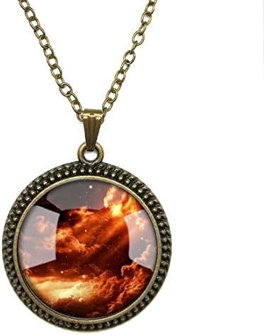 Fashion Necklace Pendant Jewelry Water and Fire Sky Glass Dome Cabochon Steampunk Bronze Necklace