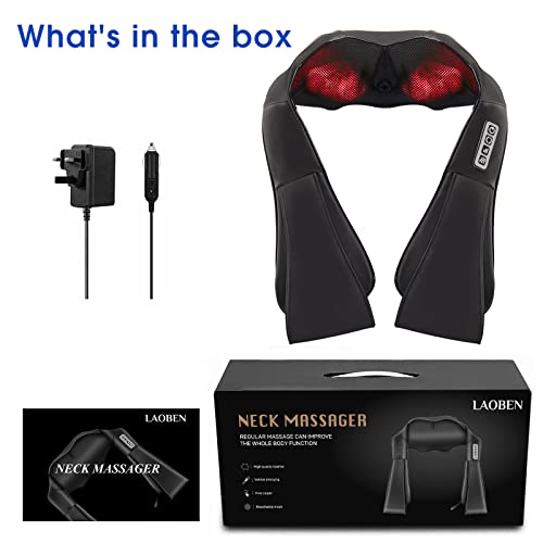 LAOBEN Neck Massager, Electric Back Shoulder Massager with Heat, Deep Tissue Kneading Shiatsu Massage, Relieve Muscle Pain, Use in Office Home and Car, Comfortable Gift for Men, Women.