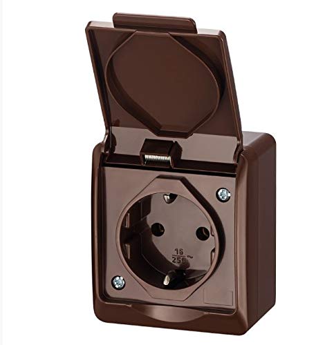 Naka24 IP44 Aufputz Schalter -Steckdosenprogramm Feuchtraum Schuko HERMES (Steckdose mit Abdeckung 0324-06), Braun – Bild 3