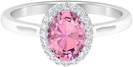 1 41カラットトルマリン婚約指輪 Hi Si ダイヤモンドハローリング楕円形のヘイローリングソリッドゴールド結婚指輪レディース 14k Size 25 ホワイトゴールド 大注目