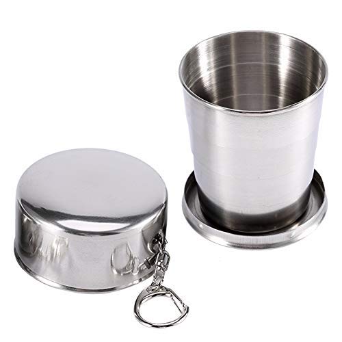 Stainless Steel Folding Cup - Camping Mug Collapsible Drink Glass Tumbler with Lids Keychain for Outdoor Travel Camping Hiking Fishing Mountaineering,Retractable Telescopic Portable (Size : L)