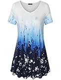 Tops for Leggings for Women, Laksmi Ladies Summer Clothes Short Sleeve Tie Dye Printed A Line Tunic Shirt M Dark Blue