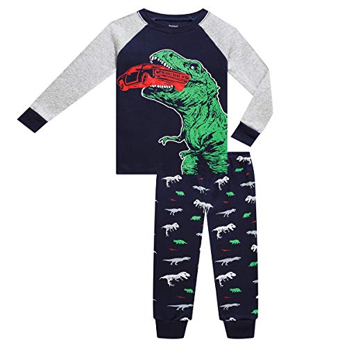 Little Boys Pajamas Set for Toddler Cotton Clothes 4-Pieces Dinosaur Shark 2T Sleepwear Kids Casual Long Sleeve Pjs Set (GlassSharkDinosaur,2T)