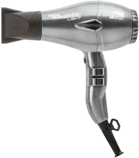 Parlux Advance Light Ionic and Ceramic Hair Dryer in Graphite Grey Powerful, Quiet Lightweight Blow Dryer with 2 Speed Controls, 4 Heat Settings & 2 Nozzle Attachments. Made with Recycled Materials.