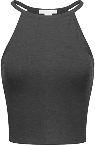 BA Women's Basic Comfortable Cropped Sleeveless Cami Shirts CHARCOAL L