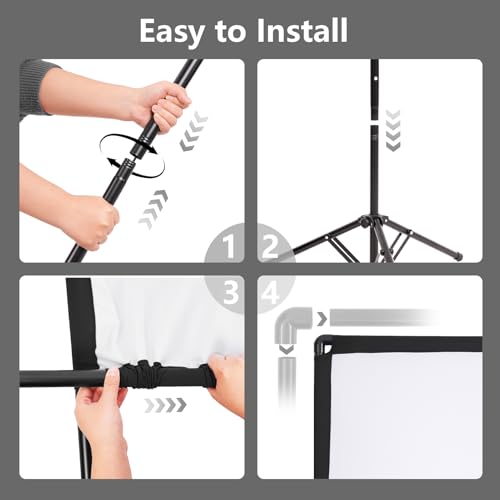 EMART Outdoor Projection Screen with Stand, 150 Inch Portable Indoor 16:9 4K HD Rear Front and Foldable Tripod with Carrying Bag for Home Theater Backyard Movies
