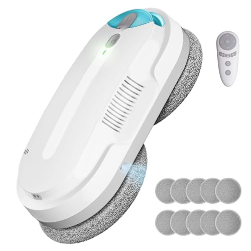 HIXZAP 4800 – 6400pa Robot Window Cleaner with Double Jet of Water, 3 Cleaning Modes, Intelligent Edge Detection, Remote Control and 10 Cloths
