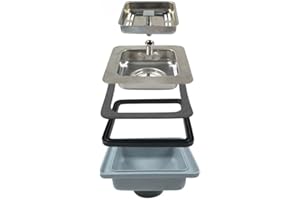 Stainless Steel Sink Strainer for Kitchen and Bathroom – 114 x 114 mm Square Drain Basket with 16-Grid Filtration, Leak-Proof