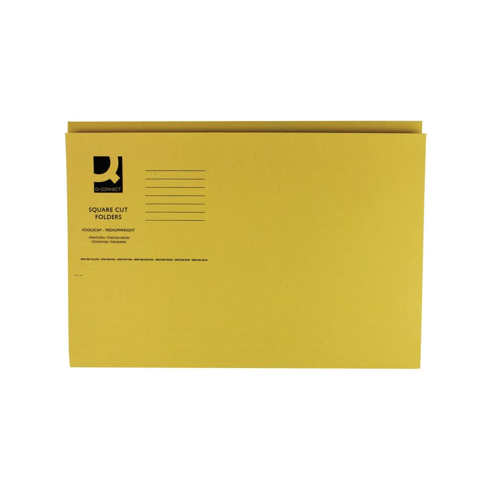 Q-Connect Square Cut Folder Mediumweight 250gsm Foolscap Yellow (Pack of 100)