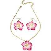 Pingyongchang Hawaiian Plumeria Polymer Clay Pendant Necklace Earrings Set Bohemian Handmade Flower Jewelry Set for Women Summer Beach Holiday Vacation Party Accessory Gift