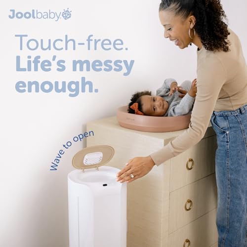 Jool Baby SmartWave Plus Diaper Pail & Refill – Motion Sensing Lid with Odor Lock – Compatible with Regular Trash Bags – Holds up to 50 Newborn Diapers