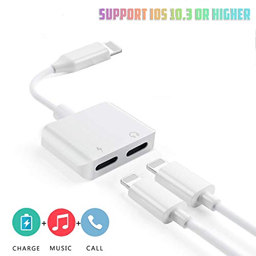 Headphone Adapter for iPhone X Dual Headphone Jack Audio Charger Splitter Dongle Headphone Audio+Charger for iPhone Music Control Charger and Phone Call Function Compatible for iPhone 7/8/ X/XS/XR