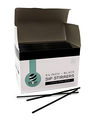 Eskay, Plastic Stirrer, Sip Stirrer, For Coffee and Cocktail, Bar Restaurant and Home Use, 5 1/2 Inches Long, 1000/box, Black