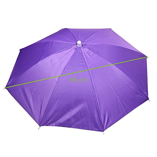 Head Headband Umbrella Hat, Folding Headwear 26” Elastic Headband Sun Rain Gardening Umbrella Hat Cap for Party, Fishing Campaing (Purple) - Thumbnail 4