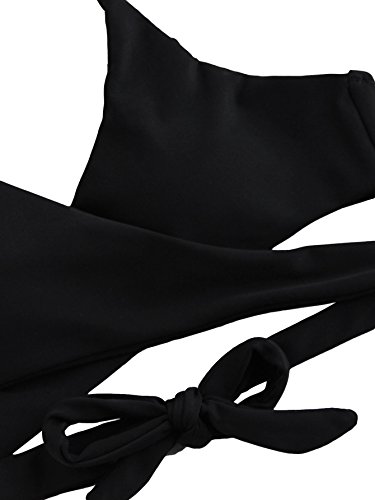 SOLYHUX Women's Floral Halter Wrap Knotted Back Bikini Set Black M - Thumbnail 4