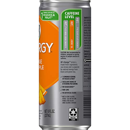 V8 +ENERGY, HEALTHY ENERGY DRINK, NATURAL ENERGY FROM TEA, ORANGE PINEAPPLE, 8 OUNCE CAN