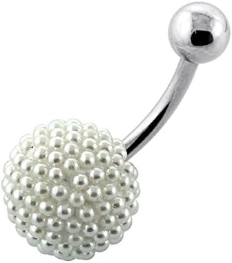 Multi Tiny White Pearl Setting on 12MM Ball with 14 Gauge 316L Surgical Steel Belly Button Ring