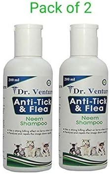 Dr Venture Organic Natural Neem and Lemongrass Anti-Itching, Insect Repellent Anti-Tick and Flea Dog and Cat Shampoo, 2 Month Supply, 200 ml - Pack of 2