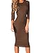 ICONOFLASH Women's Mocha 3/4 Sleeve Bodycon Midi Dress Crew Neck Fitted Dresses Size Medium
