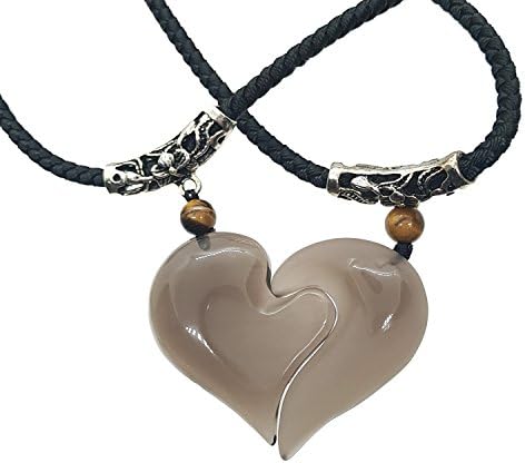 NONOSIZE The Best Gift for Your Lover,Two Ice Obsidian Heart Shape Pendant Necklaces
