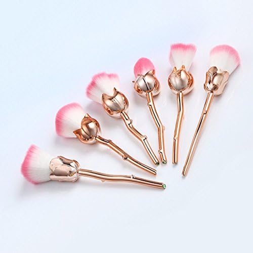 LYNN CAPANZANO 6PCS Makeup Brushes Set Rose Flower Shape Contour Face Powder Foundation Blush Cosmetic Tool Soft Hair Makeup Brushes Set Rose Gold