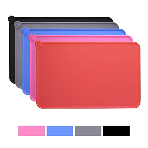 Dog Food Mat, Silicone Dog Cat Bowl Mat, Non Slip Waterproof Pet Feeding Mat FDA Grade Food Container Placemat for Small Animals (18.5"x11.8", Red)