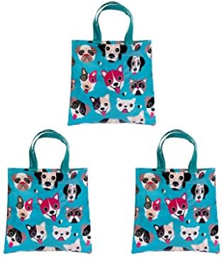 Cute Favor Bags for Kids Birthday - Small Tote Bag Kid Gift Ideas - Fun Dog Print - Toddlers Reusable Wipe-Clean Size 7" x 7"