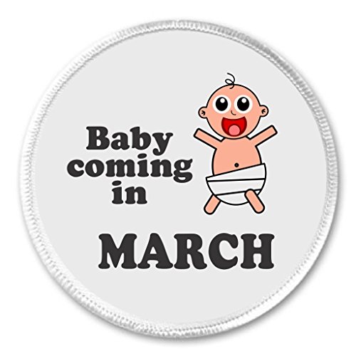 A&T Designs Baby Coming in March 3" Sew On Patch Pregnant Pregnancy Mom Dad