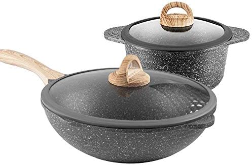 Maifanの石の焦げ付き防止の調理器具セット2部分は32cmの中華なべ 24cmのスープ鍋の梯子の螺線形の集中の層 2部分を置きました お得