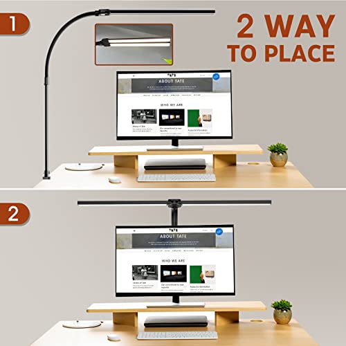 XIAOKOA LED Desk Lamp Double Head - Architect Desk Lamps Office 24W Brightest 5Color Modes and 5 Dimmable Eye Protection Lamp