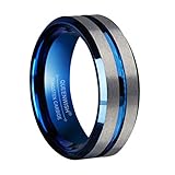 8mm Infinity Blue Tungsten Wedding Bands Silver Brushed Engagement Rings for Couples Comfort Fit Size 8