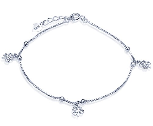 Infinite U Women's Mini Four Leaf Clovers Beads Link Charm Bracelet 925 Sterling Silver Adjustable Chain with Extension, Silver
