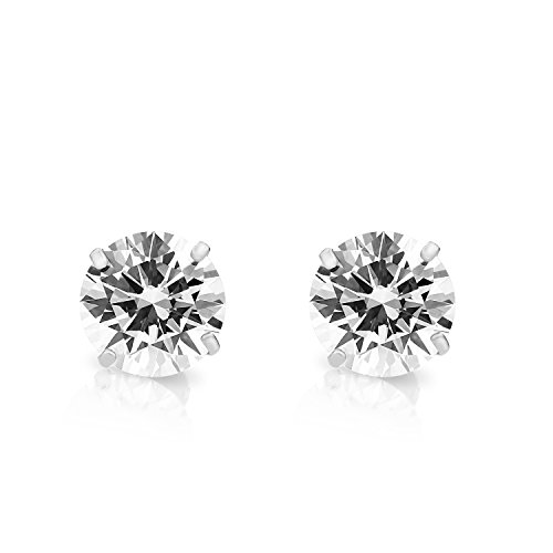 14k Yellow Gold Round Solitaire 5mm CZ Four-prong Basket Stud Earrings with Secure Screw-backs