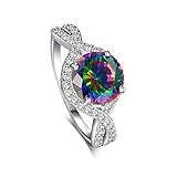 Psiroy Women's 925 Sterling Silver Elegant Infinity Band Rainbow Topaz Engagement Filled Ring