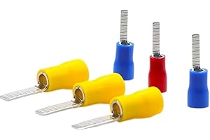 AARTERZZA PVC Insulated Blade Terminal Electrical Wire End Flat Needle Crimp Connector Pure Copper Cold Press Terminal Use for AWG22-10(Blue,DBV1.25-10 100pcs)