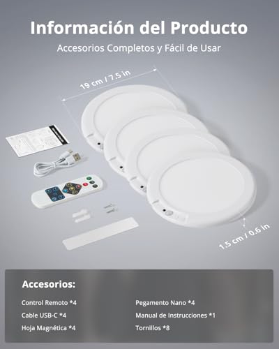 Bojim Lamp without Electricity Motion Sensor for Bathroom Storage Room Up to 85 Days with 6000 mAh, IP44 Ceiling Light Wireless Ceiling Light, Cool Warm Neutral White, 4 Pieces