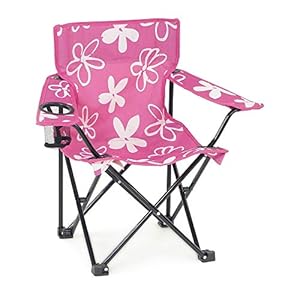 Kids Toddler Sturdy Indoor/Outdoor Beach Quad Camping Tailgate Chair | Girls Pink Folding Travel Lawn Chair with Child…
