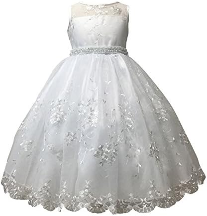 Allison Collections Girl's Communion Dress with Pearl Belt-White-8