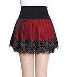 Mullsan Women Red Spinning Cover Stretch Waist Flared Lace Casual Mini Skirt