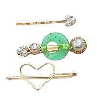 PBudiYr Temperament Sweet Jelly Resin Pearl Love 3 Piece Set Word Clip Girl Jewelry (GN)