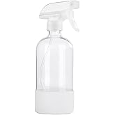 HOMBYS 16 Oz Clear Glass Spray Bottles with Silicone Sleeve,Empty Boston Bottle Spray Bottle with Adjustable Nozzle,Refillabl