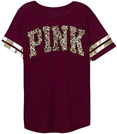 YLnini Womens Letter Print Crew Neck Summer T-Shirt 16 M