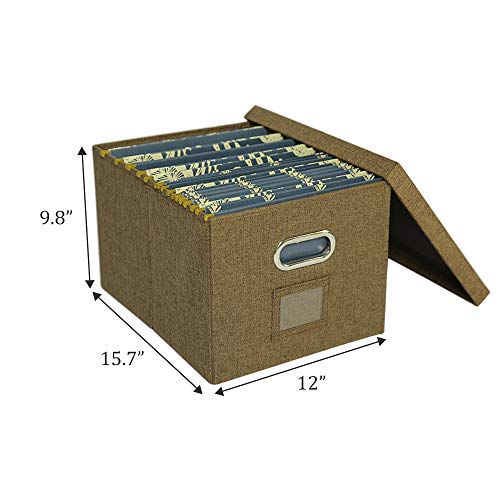 ATBAY File Storage Box with lids Large Capacity Office File Organizer for Letter Size File Folder, Brown 4PACK