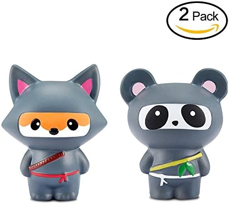 Anzmtosn Doll Squishy Squishies Slow Rising Soft Set of 2 Ninja Fox and Panda for Kids Friends,Gift Package(2PCS)