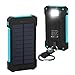 Foreverrise 10000mAh Solar Charger Dual USB Battery Pack Portable Phone Solar Power Bank Waterproof Battery Charger with LED Light and Carabiner with Compass Pack for Most USB Devices(Blue)
