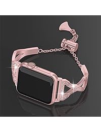 TOYOUTHS   Pulsera compatible con Apple Watch, 1.496 in, 1.575 in, 1.654 in, 1.732 in, brazalete de acero inoxidable con diamantes, pulsera de metal de repuesto para iWatch Band Series 4 3 2 1 para mujeres y niñas