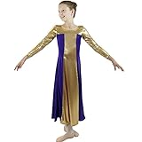 Danzcue Girls Metallic Color Block Long Sleeve Praise Dance Dress