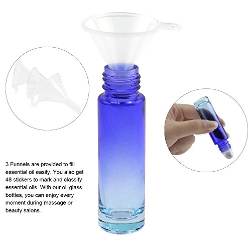 36pcs Glass Roller Bottle for Essential Oil 10ml with Glass Pipettes, Plastic Funnels, Opener and Label by Superlele - Thumbnail 3