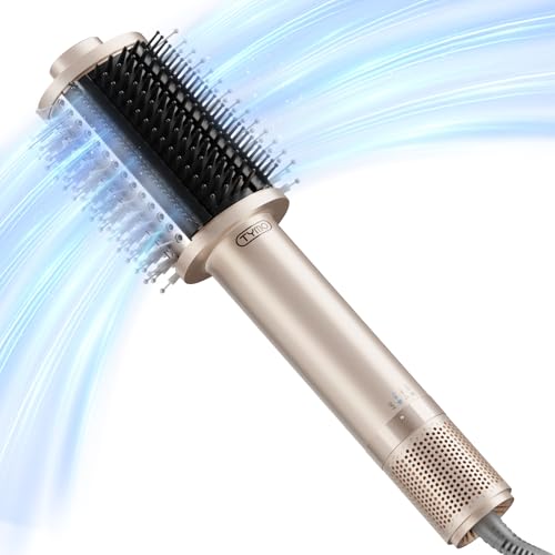 TYMO Heated Blower Brush, One-Step Hair Dryer and Volume Brush, 5 in 1 Ionic Blow-Dry with Turbo Motor for Quick and Soft Drying, Smooth, Curl, Create Volume, Gold